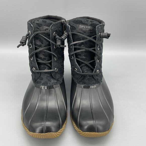 NEW Sperry Women’s Saltwater Cheetah Duck Boots Black Size 7.5 - Picture 3 of 10